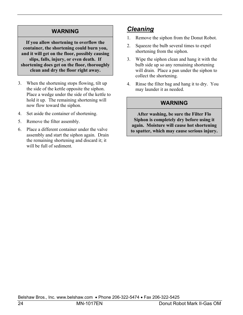 Cleaning | Belshaw Adamatic Mark II-Gas Donut Robot User Manual | Page 30 / 63