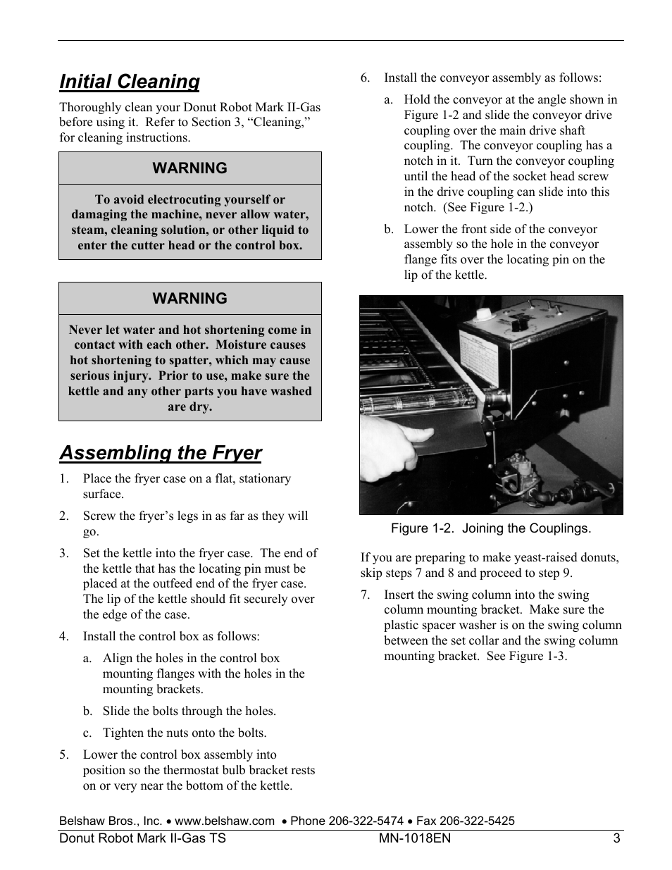 Initial cleaning, Assembling the fryer | Belshaw Adamatic Mark II-Gas Donut Robot User Manual | Page 43 / 63