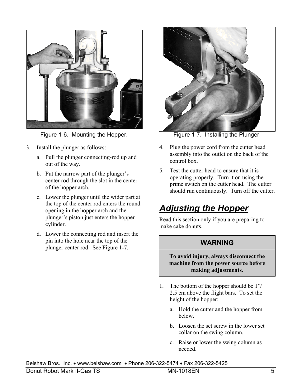 Adjusting the hopper | Belshaw Adamatic Mark II-Gas Donut Robot User Manual | Page 45 / 63