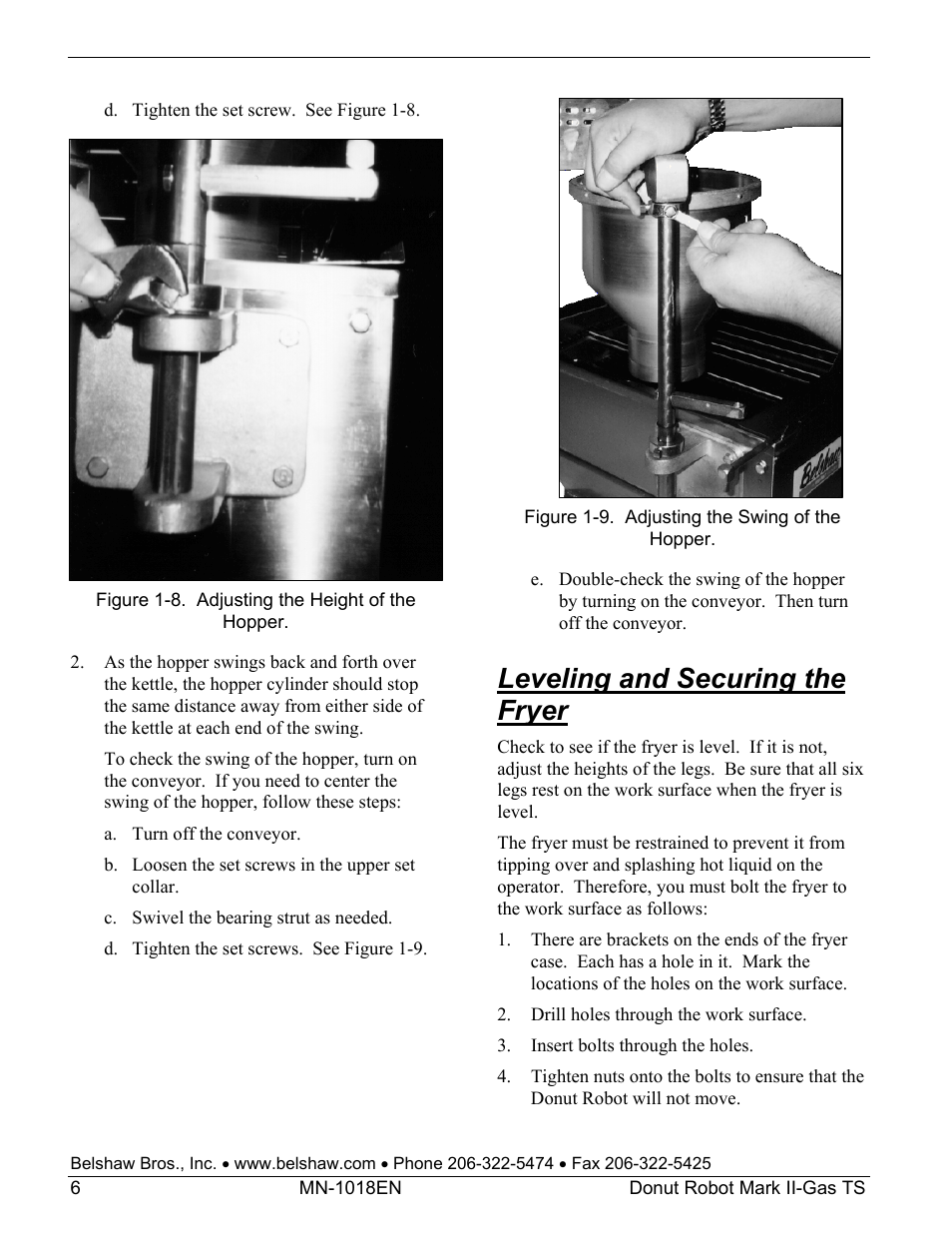 Leveling and securing the fryer | Belshaw Adamatic Mark II-Gas Donut Robot User Manual | Page 46 / 63