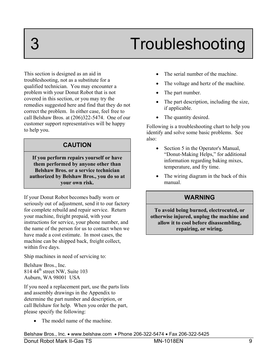 3 troubleshooting | Belshaw Adamatic Mark II-Gas Donut Robot User Manual | Page 49 / 63