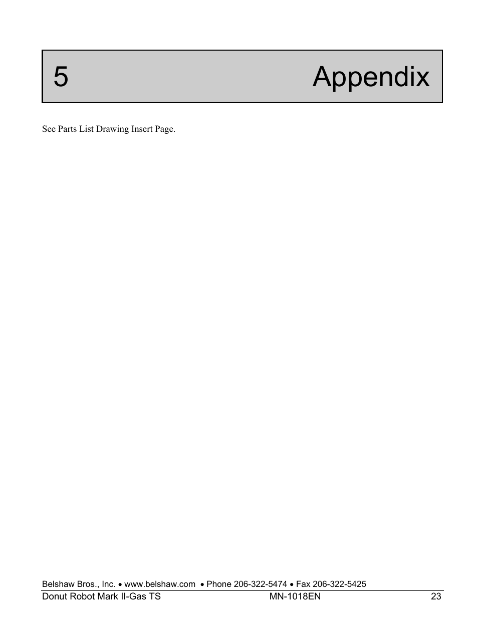 5 appendix | Belshaw Adamatic Mark II-Gas Donut Robot User Manual | Page 63 / 63