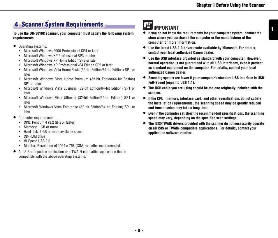 Scanner system requirements | Canon IMAGE FORMULA DR-3010C User Manual | Page 13 / 52