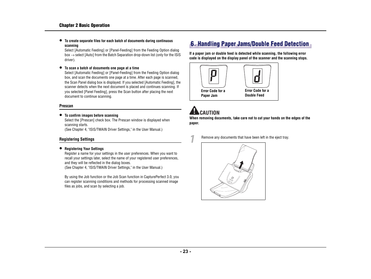 Handling paper jams/double feed detection, P.23 a | Canon IMAGE FORMULA DR-3010C User Manual | Page 28 / 52