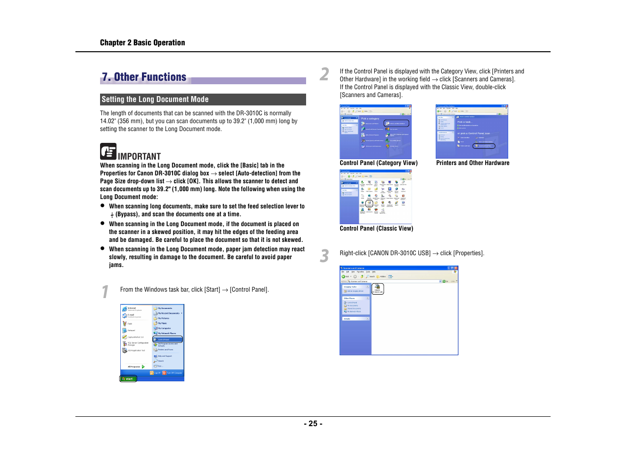 Other functions, Setting the long document mode, See "setting the long document mode," on p.25 | Canon IMAGE FORMULA DR-3010C User Manual | Page 30 / 52