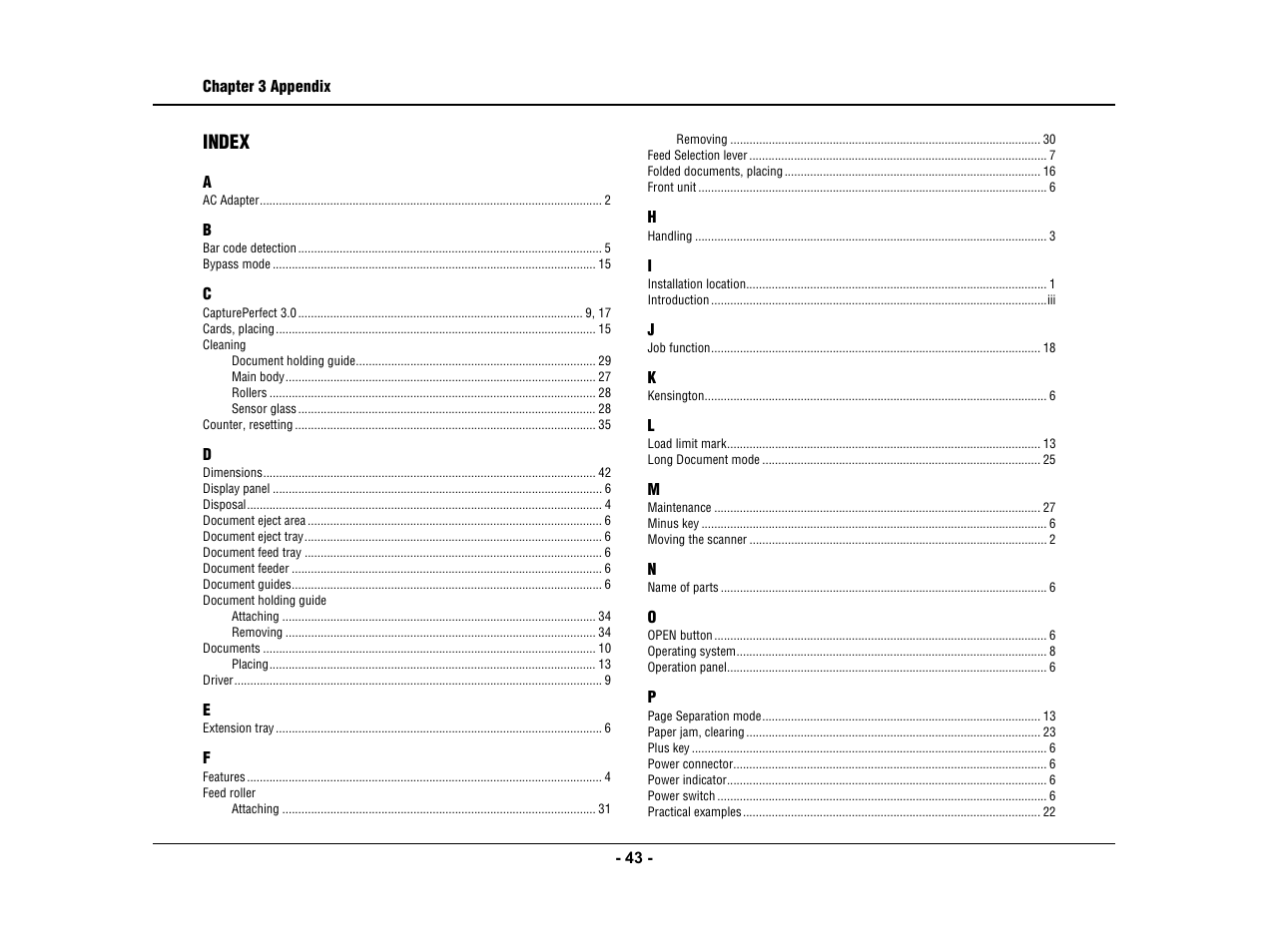 Index | Canon IMAGE FORMULA DR-3010C User Manual | Page 48 / 52