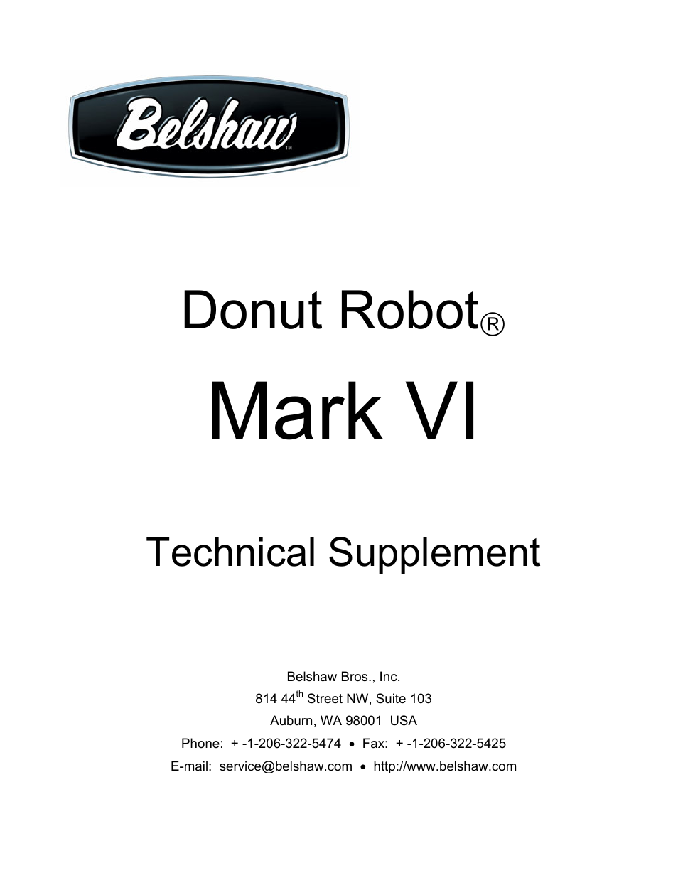 Mark vi, Donut robot, Technical supplement | Belshaw Adamatic Mark VI Donut Robot User Manual | Page 31 / 66