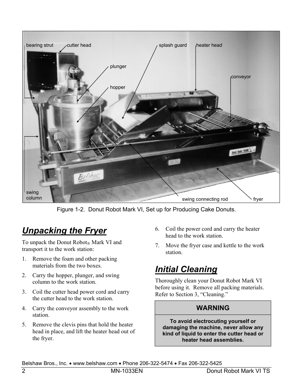 Unpacking the fryer, Initial cleaning | Belshaw Adamatic Mark VI Donut Robot User Manual | Page 38 / 66