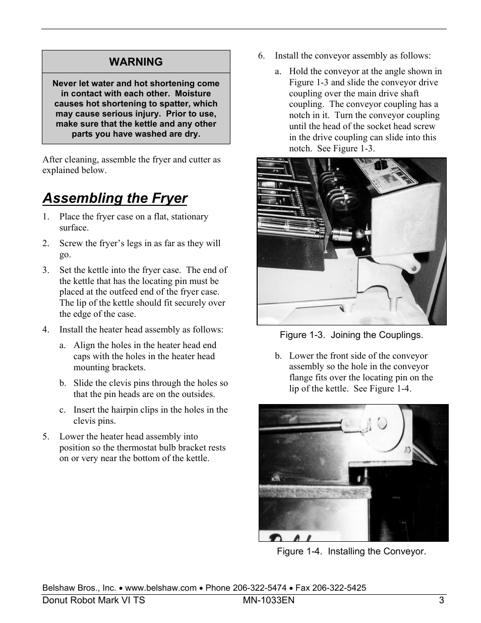 Assembling the fryer | Belshaw Adamatic Mark VI Donut Robot User Manual | Page 39 / 66