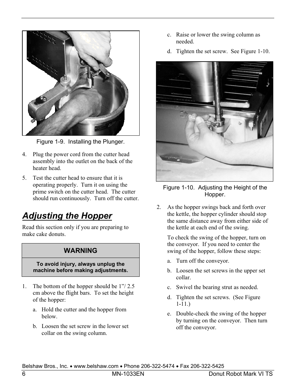 Adjusting the hopper | Belshaw Adamatic Mark VI Donut Robot User Manual | Page 42 / 66