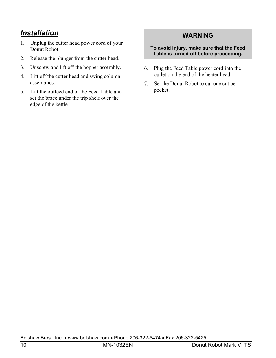 Installation | Belshaw Adamatic Mark VI Donut Robot User Manual | Page 46 / 66