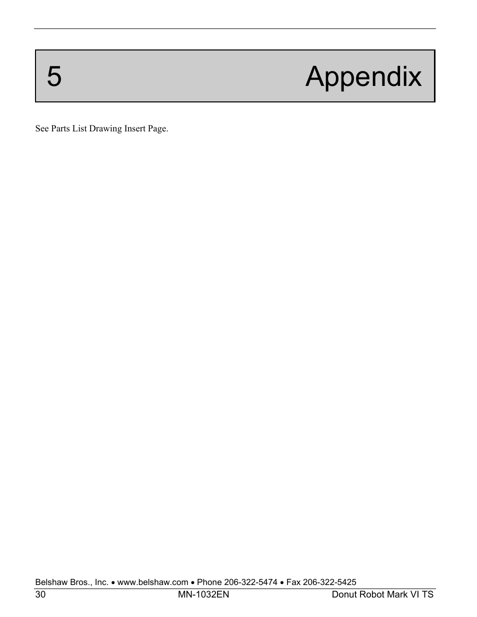 5 appendix | Belshaw Adamatic Mark VI Donut Robot User Manual | Page 66 / 66