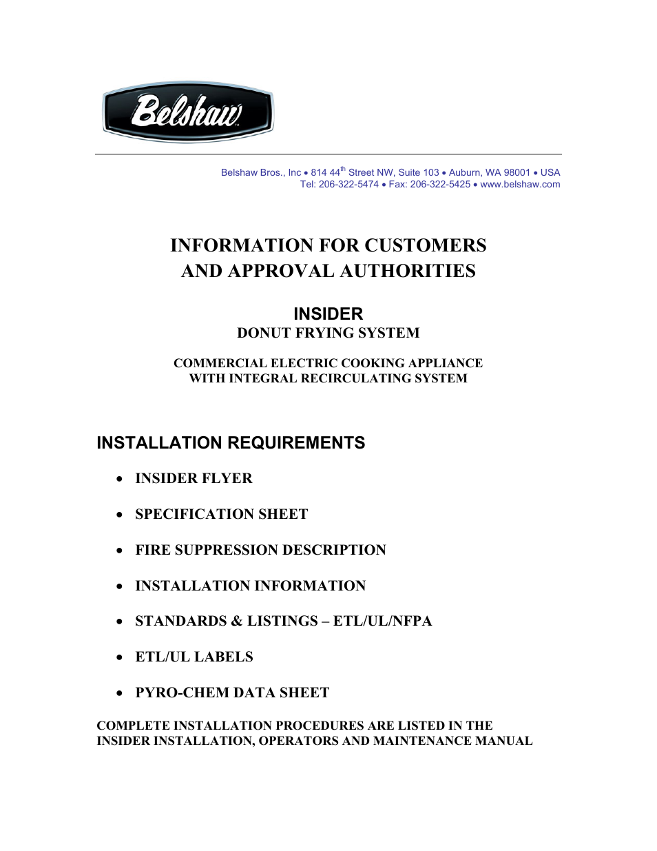 Belshaw Adamatic INSIDER Ventless Donut System User Manual | 52 pages