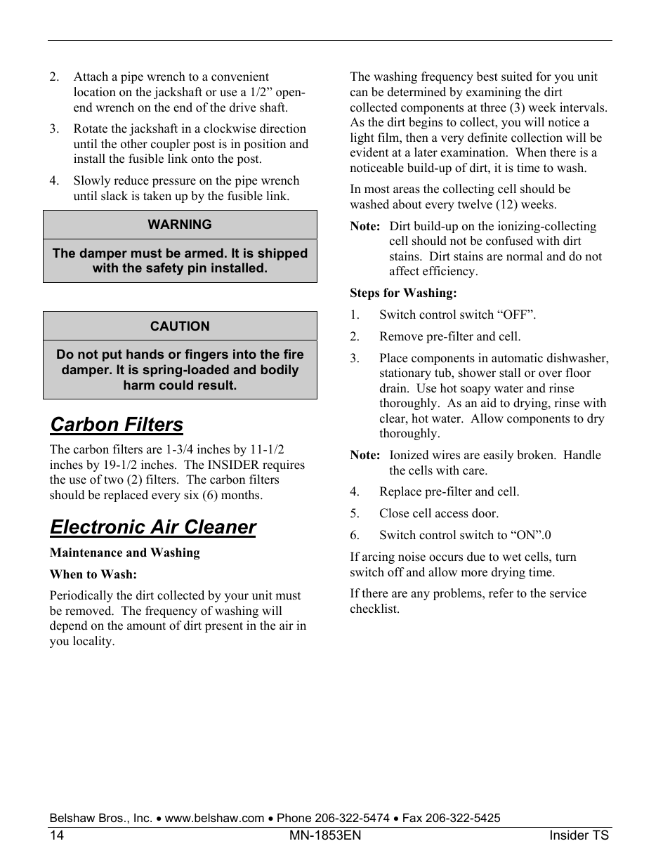 Carbon filters, Electronic air cleaner | Belshaw Adamatic INSIDER Ventless Donut System User Manual | Page 40 / 52
