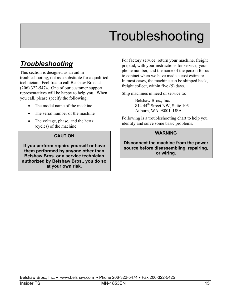 Troubleshooting | Belshaw Adamatic INSIDER Ventless Donut System User Manual | Page 41 / 52