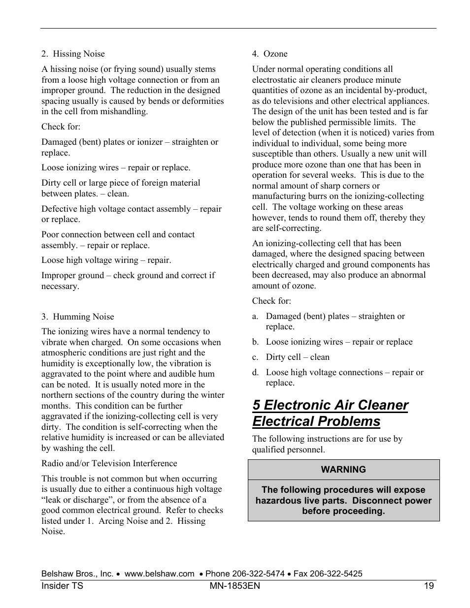 5 electronic air cleaner electrical problems | Belshaw Adamatic INSIDER Ventless Donut System User Manual | Page 45 / 52