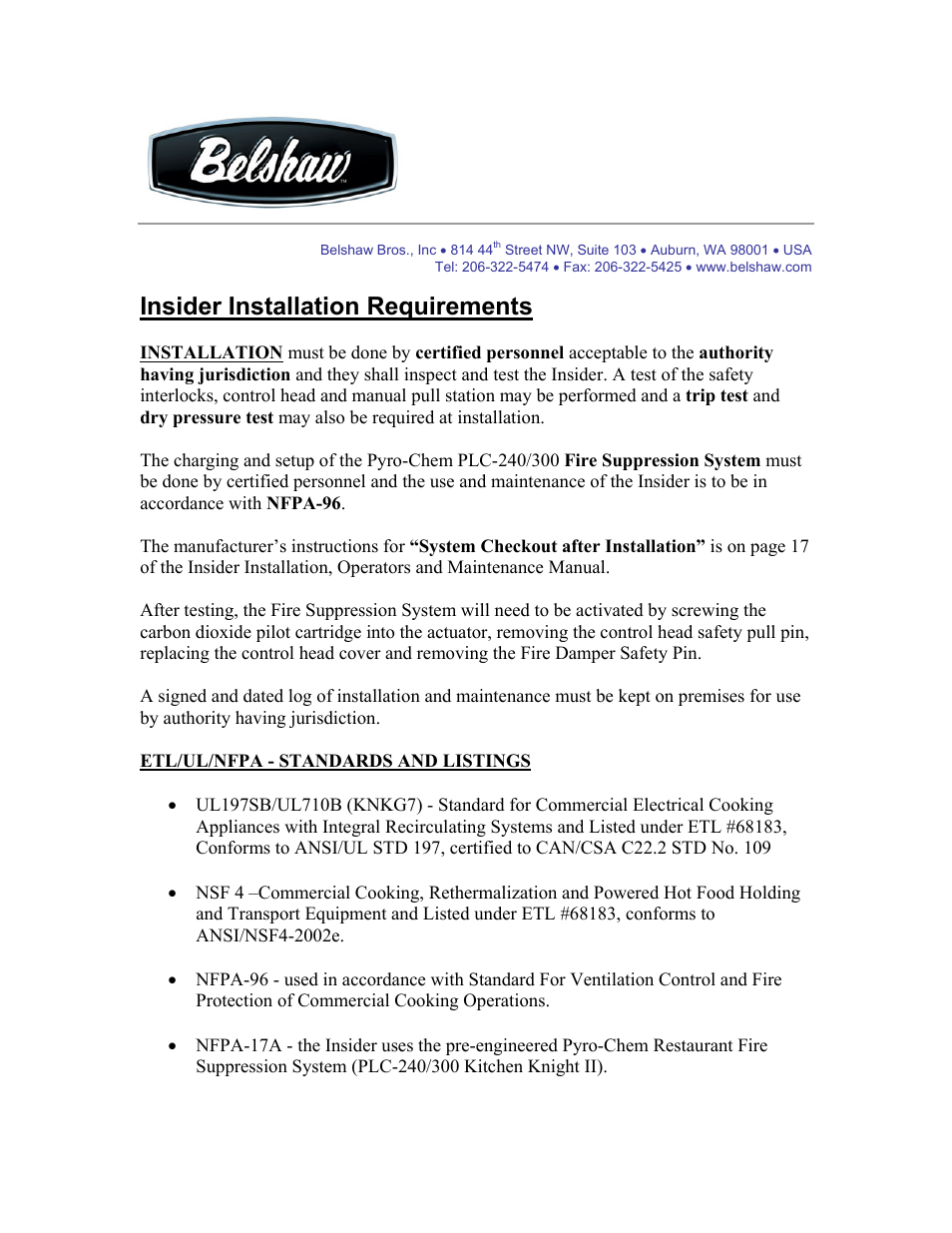 Insider installation requirements | Belshaw Adamatic INSIDER Ventless Donut System User Manual | Page 5 / 52