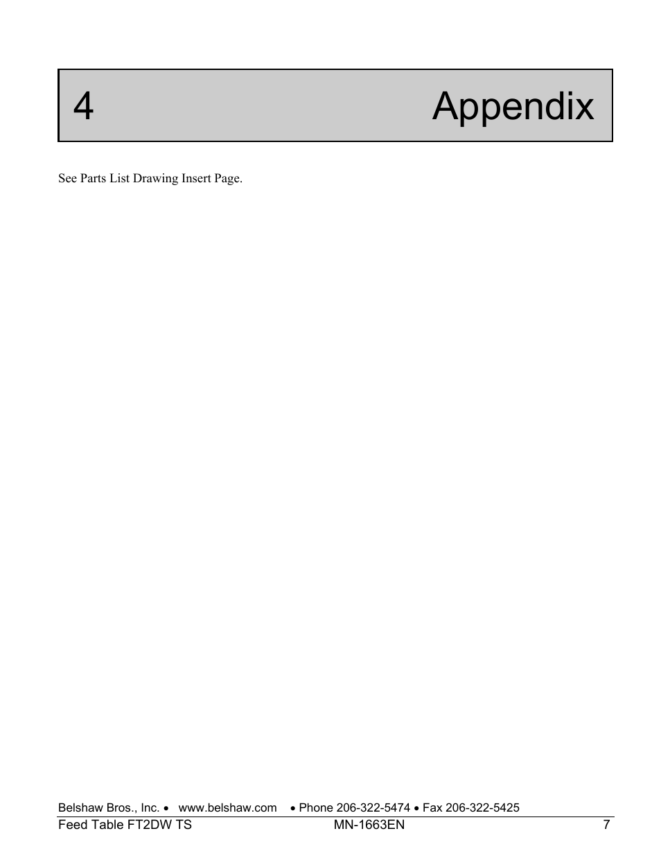4 appendix | Belshaw Adamatic FT2DW Feed Table User Manual | Page 21 / 21