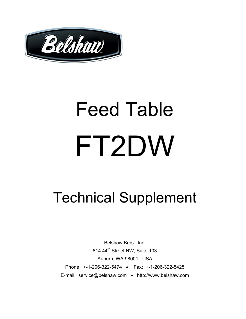 Ft2dw, Feed table, Technical supplement | Belshaw Adamatic FT2DW Feed Table User Manual | Page 9 / 21