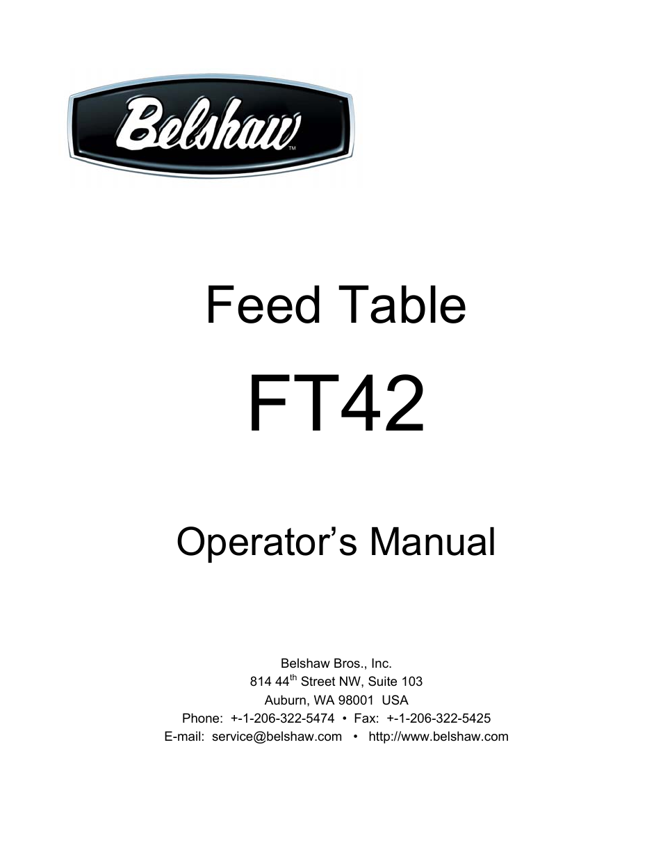 Belshaw Adamatic FT42 Feed Table User Manual | 23 pages