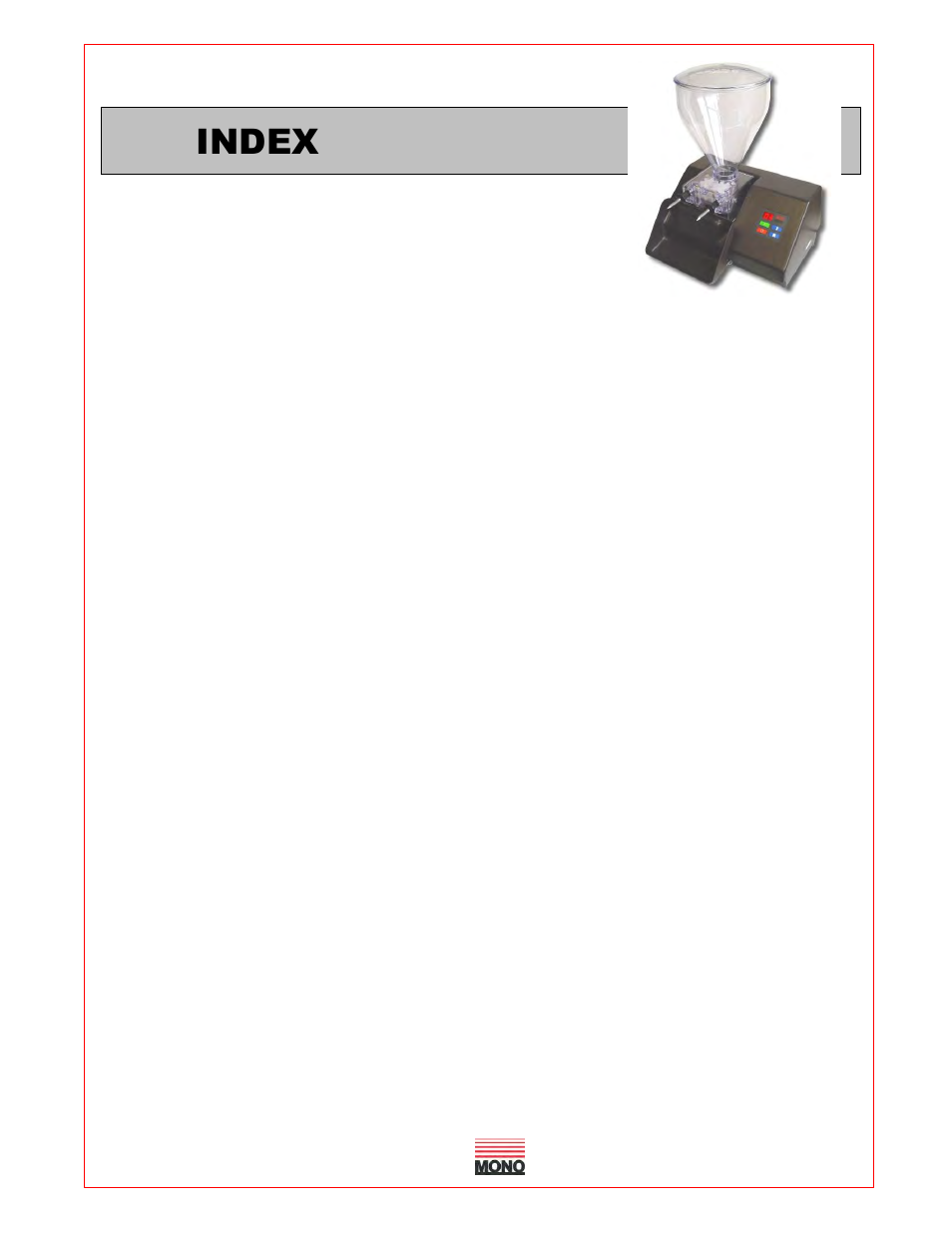 Index | Belshaw Adamatic AutoFiller Donut Injector User Manual | Page 4 / 18