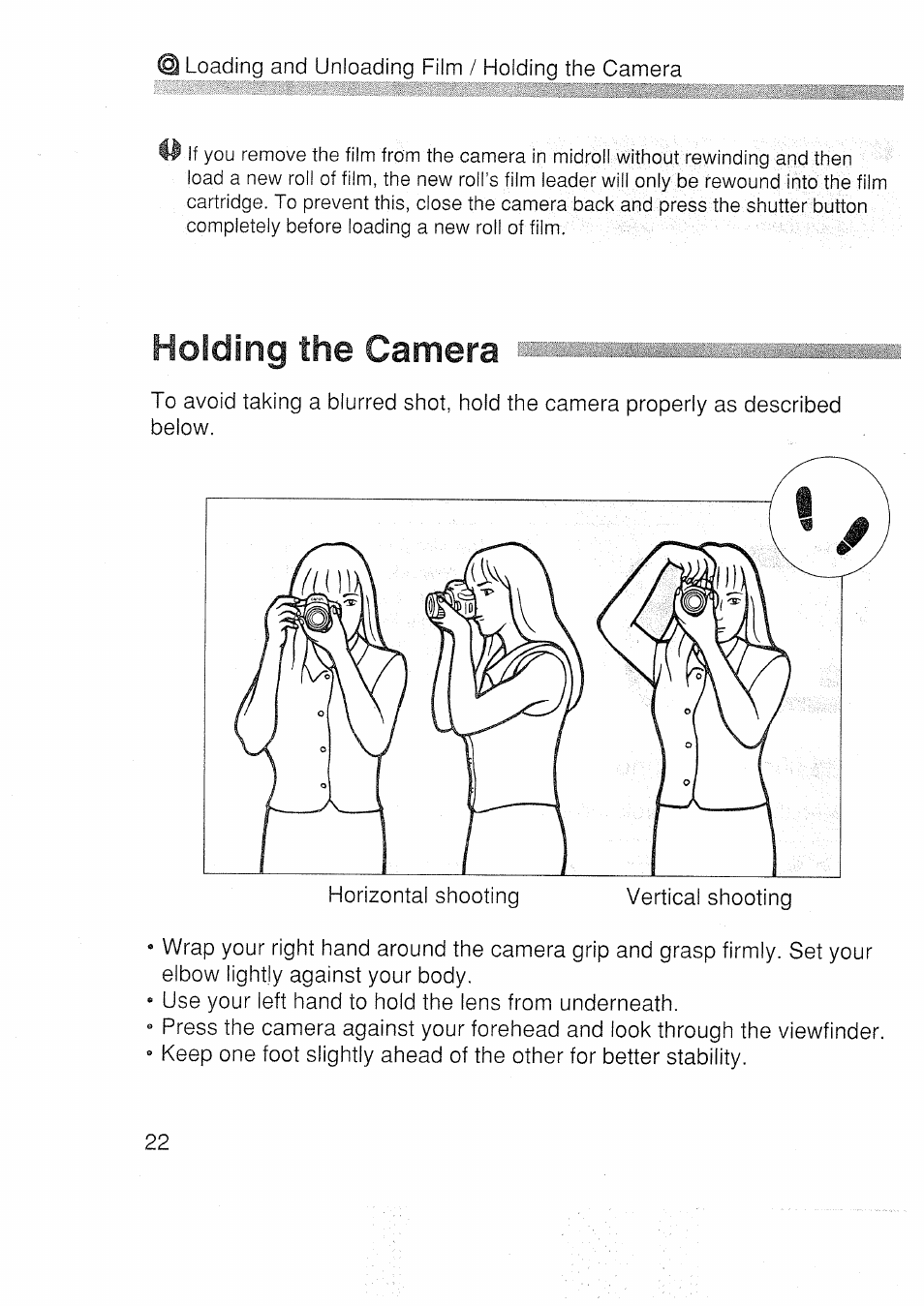 Holding the camera | Canon EOS 3000 N User Manual | Page 22 / 83