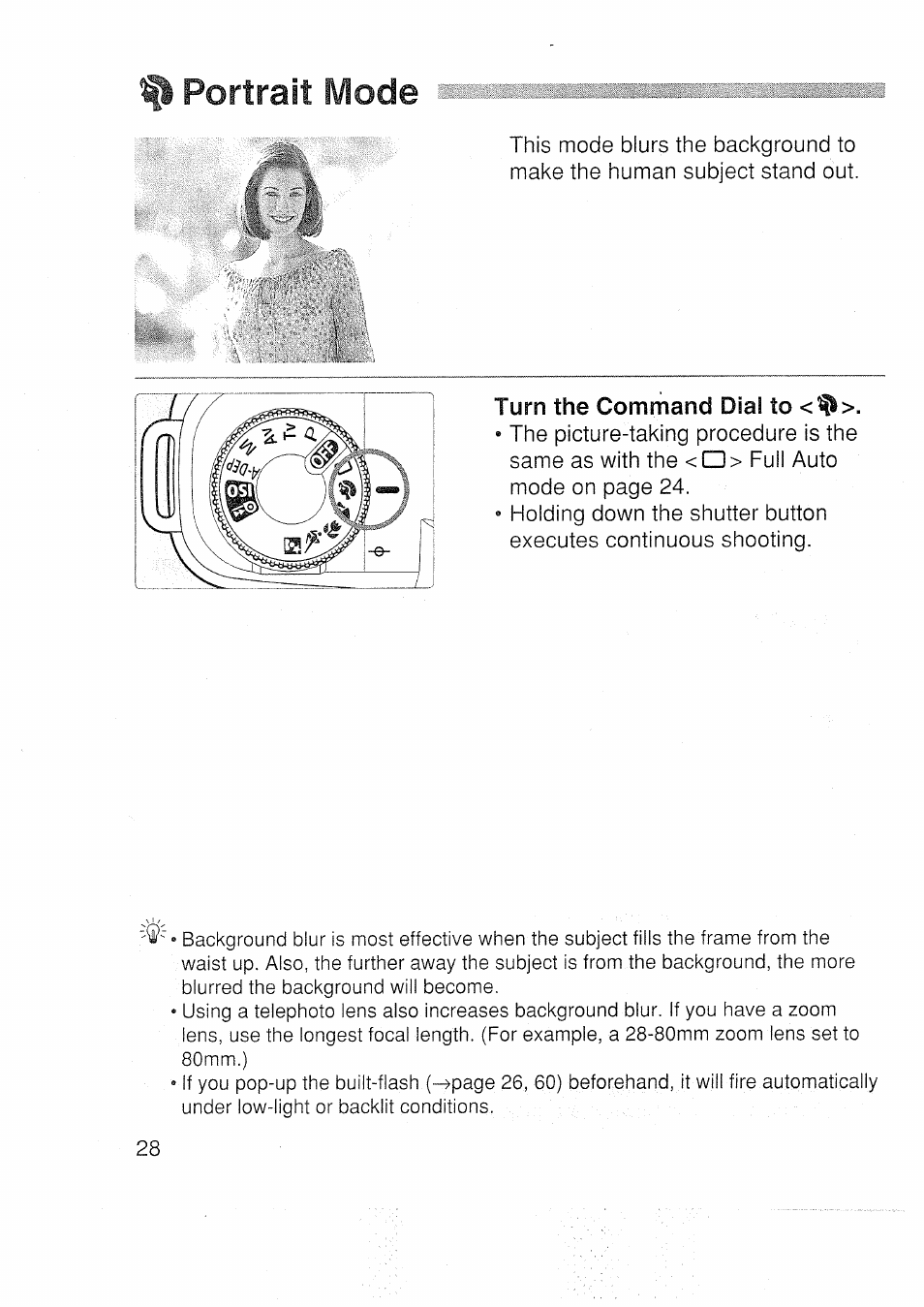 Portrait mode, Turn the command dial to | Canon EOS 3000 N User Manual | Page 28 / 83