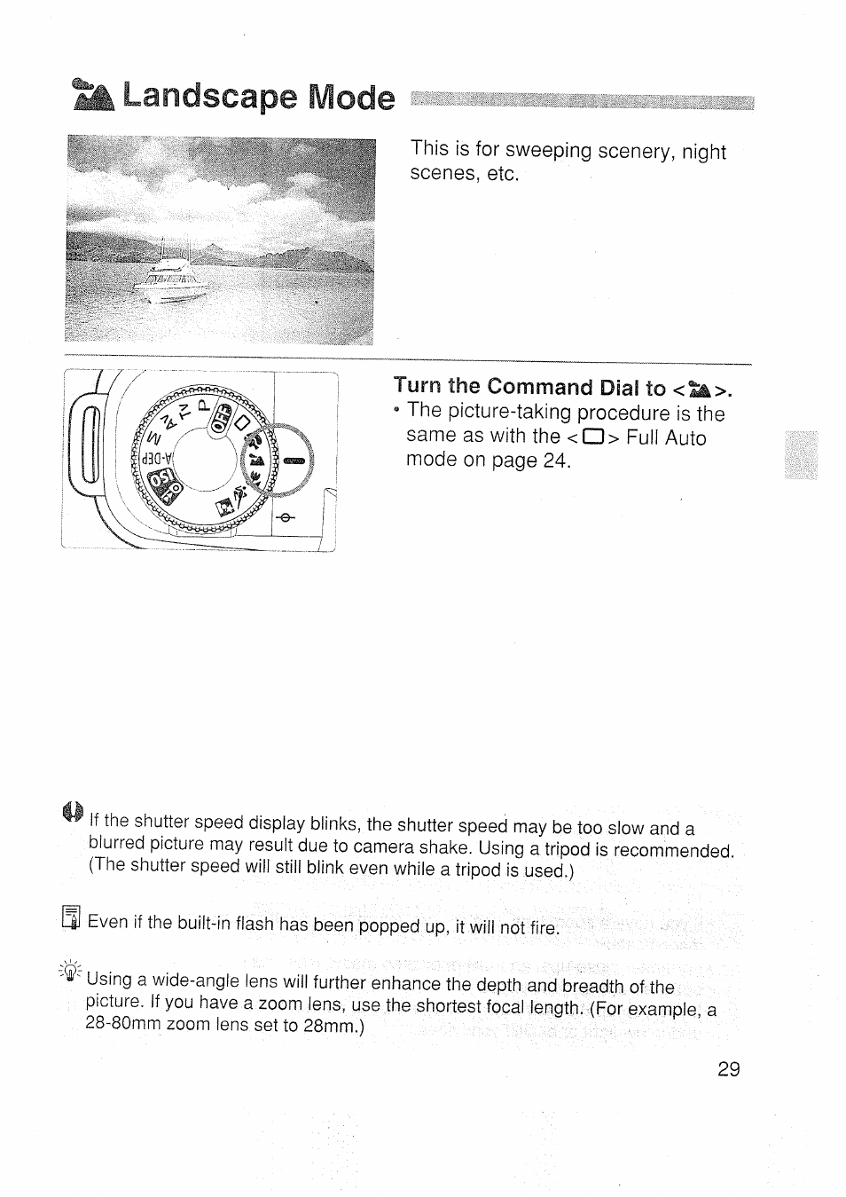 Landscape mode | Canon EOS 3000 N User Manual | Page 29 / 83