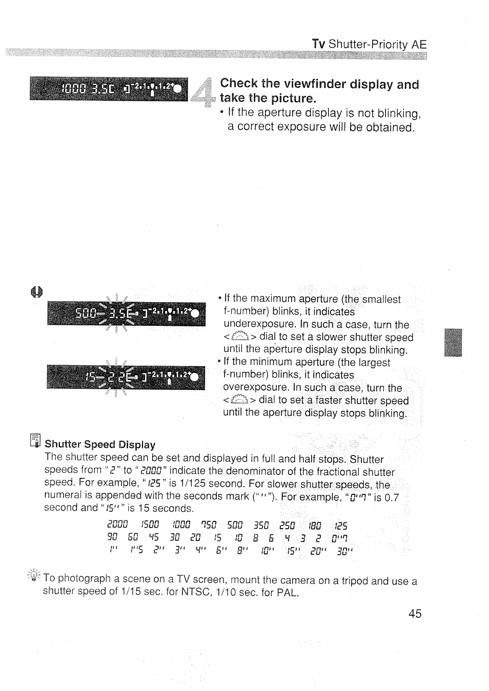 Check the viewfinder display and take the picture | Canon EOS 3000 N User Manual | Page 45 / 83