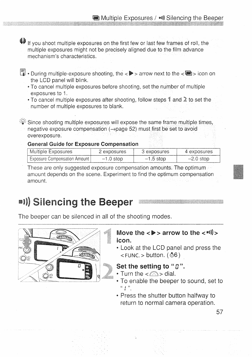 Silencing the beeper, Move the <►> arrow to the <*0)> icon, Set the setting to “ 0 | Canon EOS 3000 N User Manual | Page 57 / 83