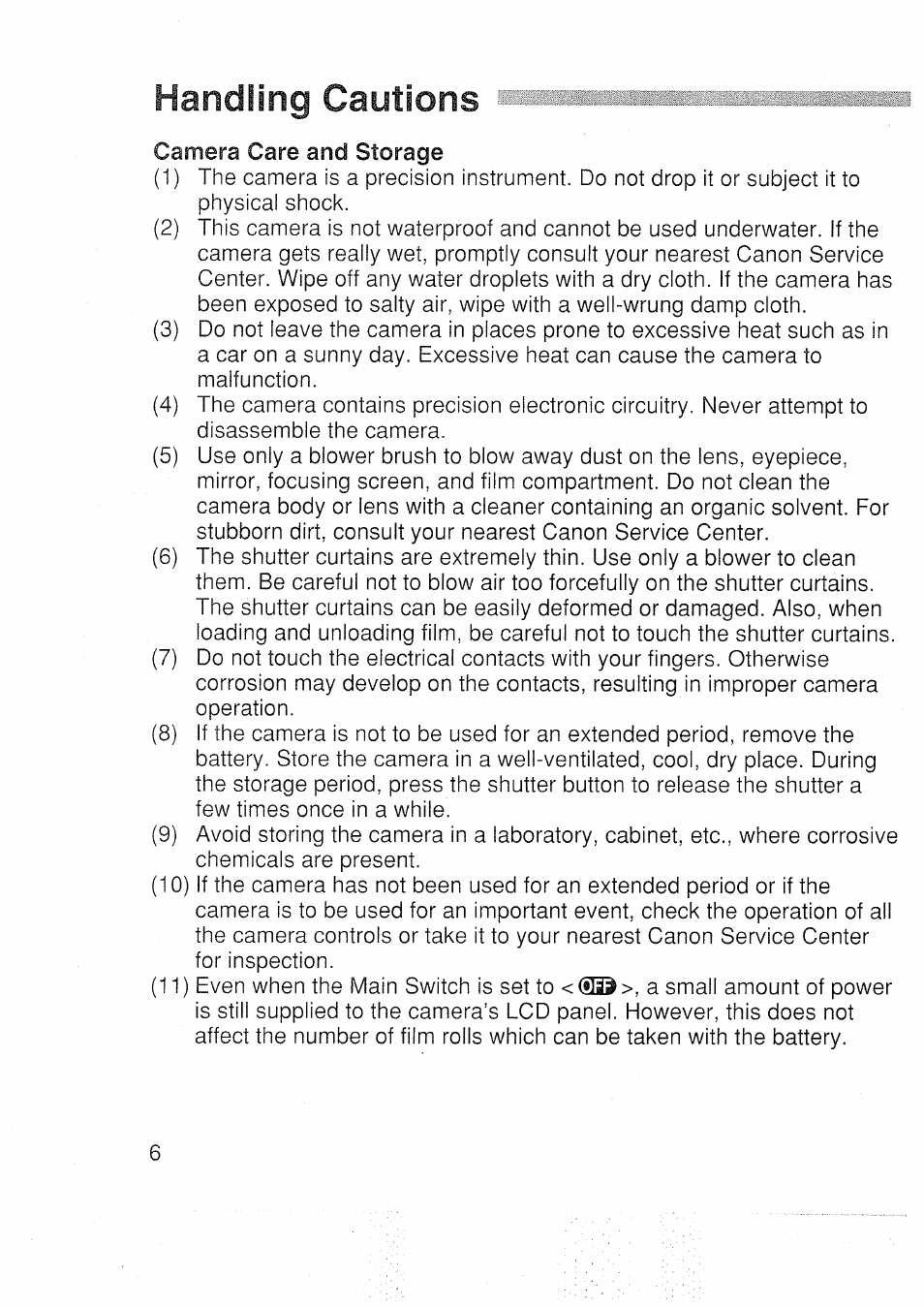 Handling cautions | Canon EOS 3000 N User Manual | Page 6 / 83