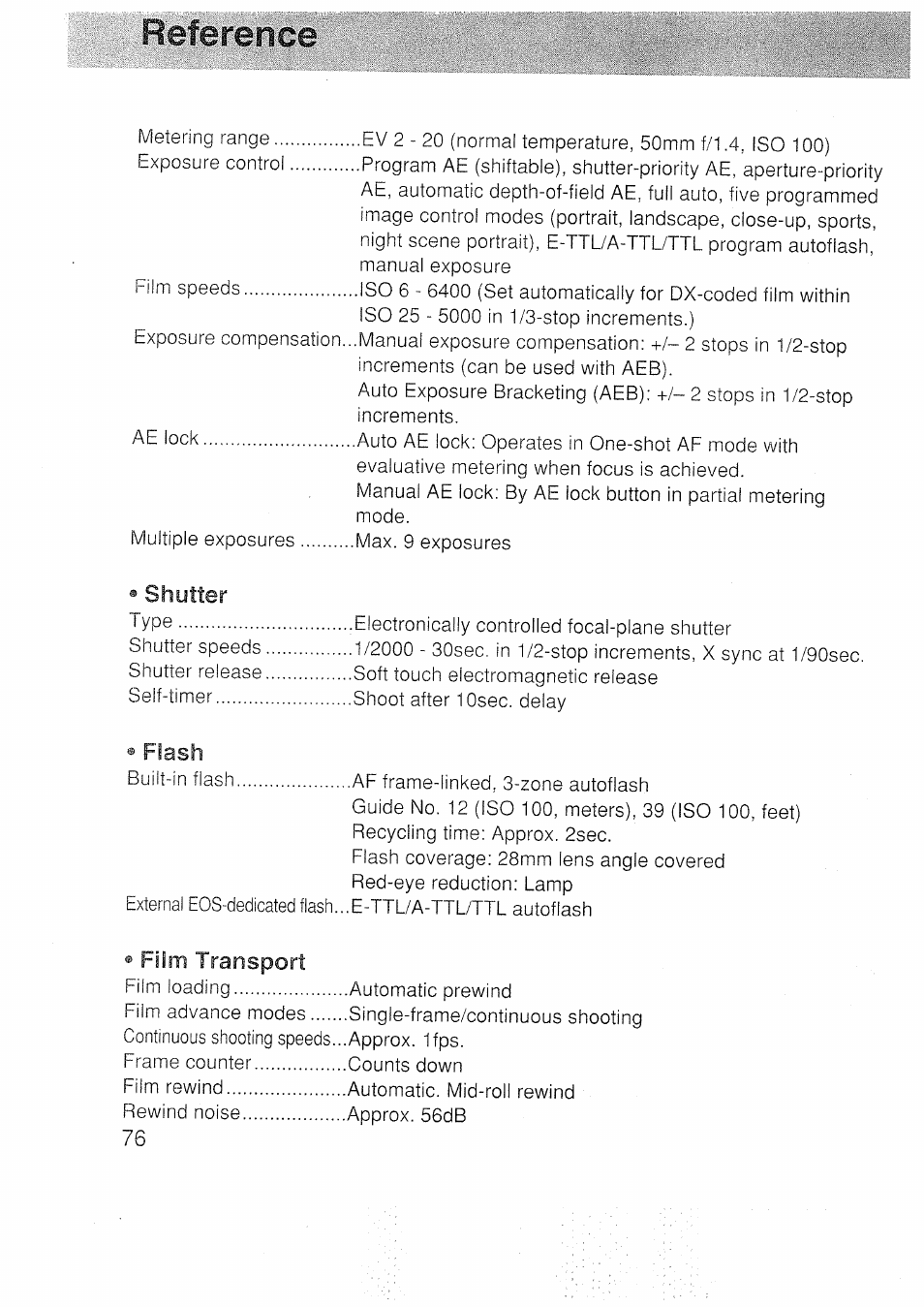 Reference | Canon EOS 3000 N User Manual | Page 76 / 83
