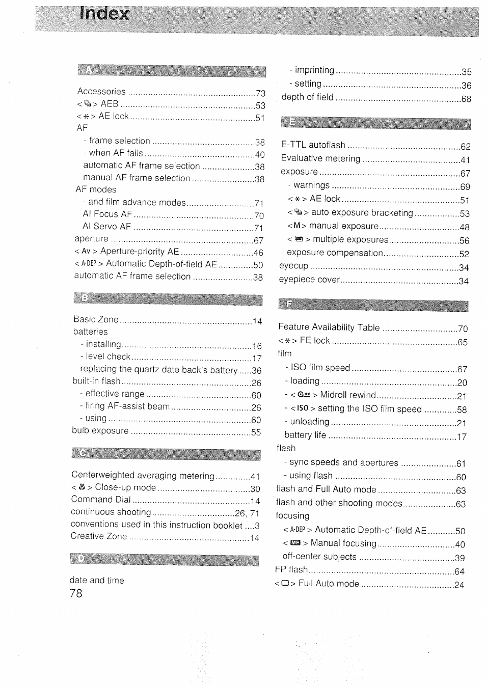 Index | Canon EOS 3000 N User Manual | Page 78 / 83