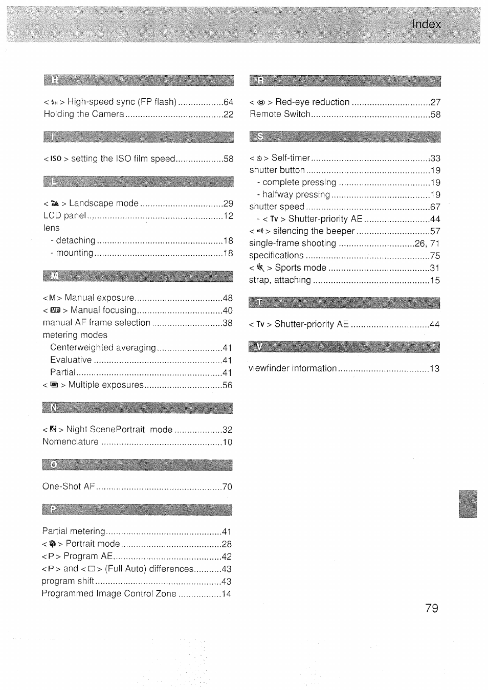 Index | Canon EOS 3000 N User Manual | Page 79 / 83