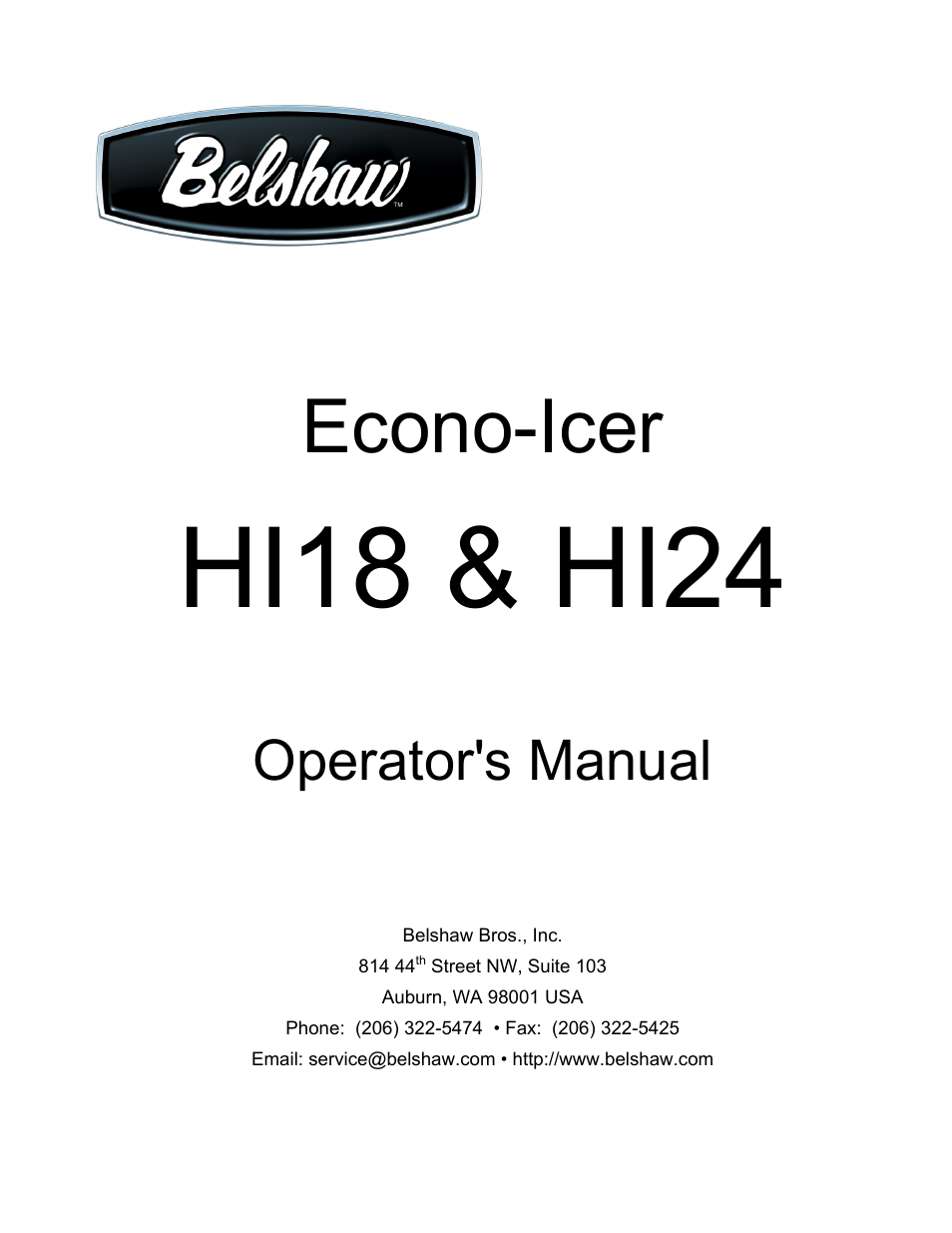 Belshaw Adamatic HI18 Econo-Icer User Manual | 23 pages
