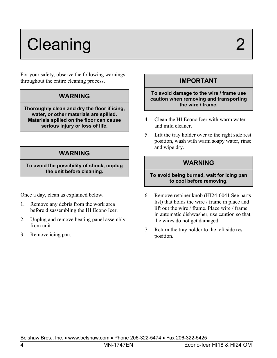 Cleaning 2 | Belshaw Adamatic HI18 Econo-Icer User Manual | Page 10 / 23