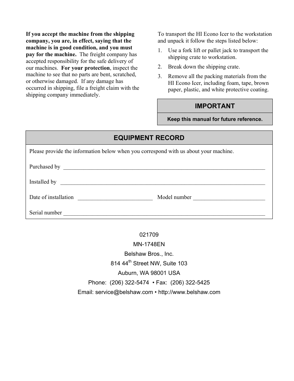 Belshaw Adamatic HI18 Econo-Icer User Manual | Page 15 / 23
