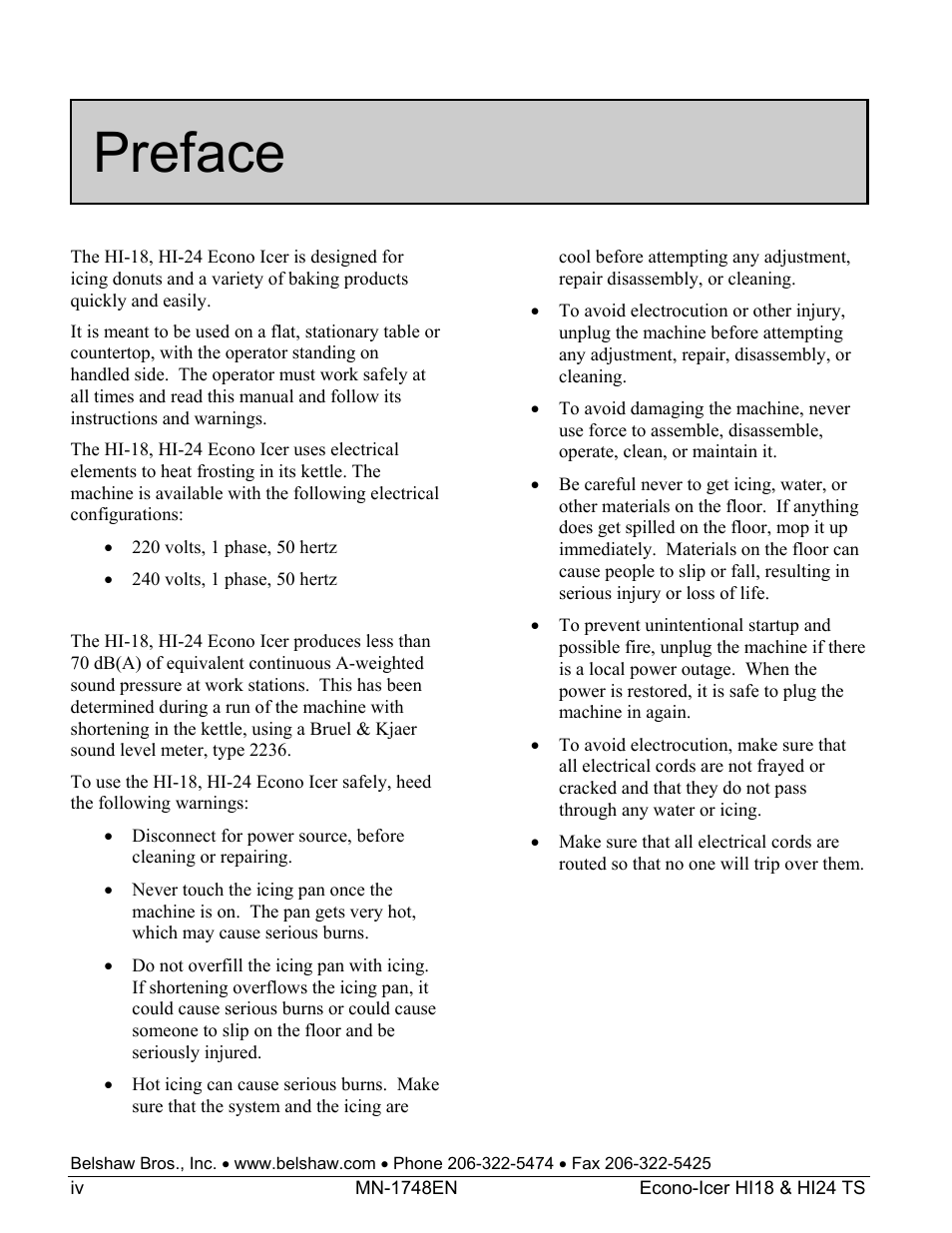 Preface | Belshaw Adamatic HI18 Econo-Icer User Manual | Page 18 / 23