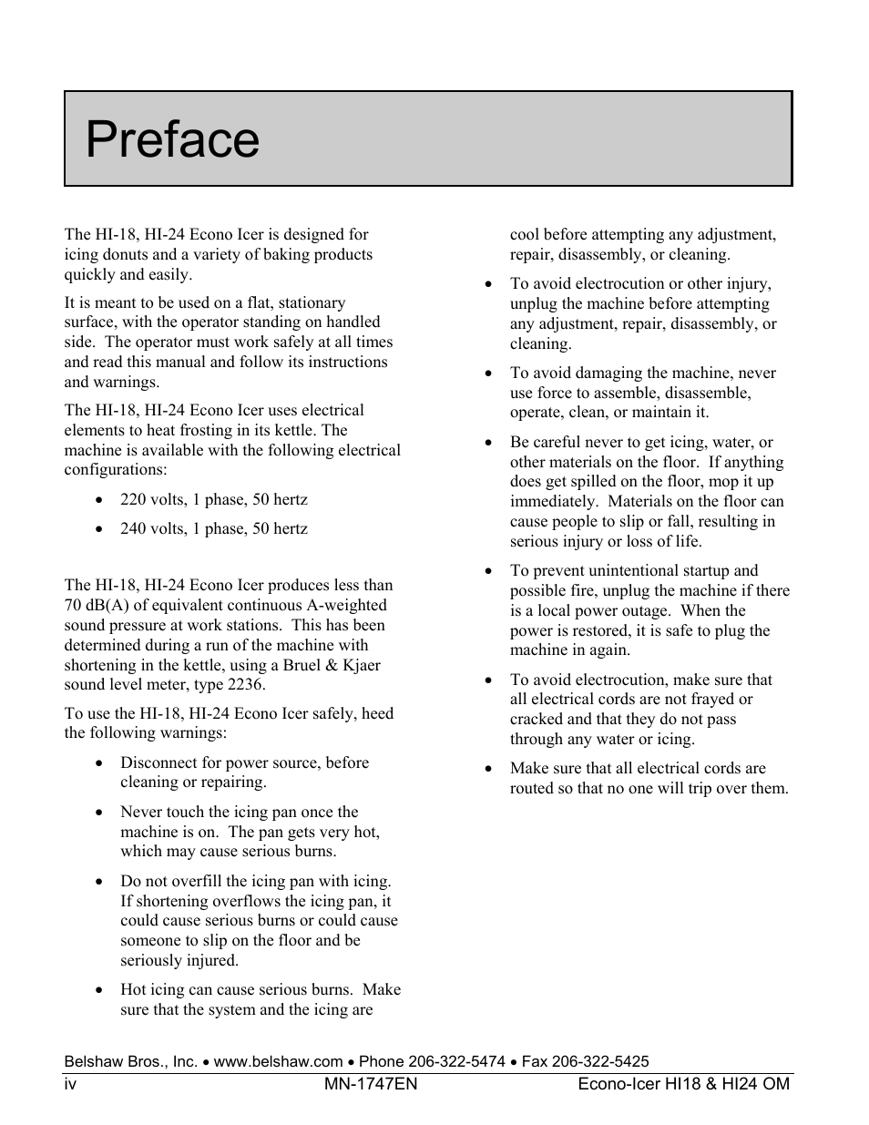 Preface | Belshaw Adamatic HI18 Econo-Icer User Manual | Page 6 / 23