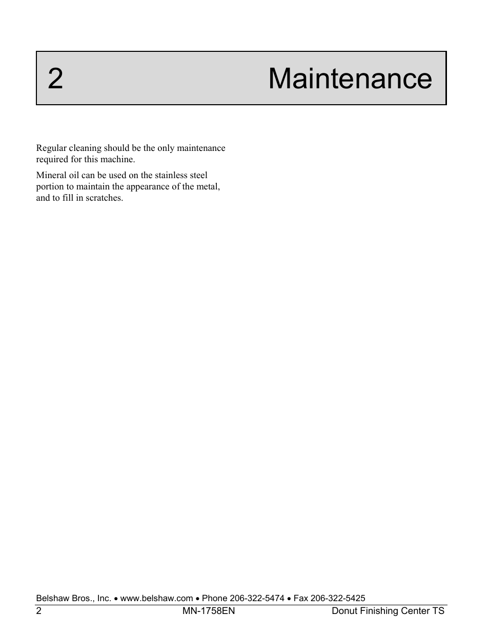 2 maintenance | Belshaw Adamatic Donut Finishing Center User Manual | Page 16 / 19