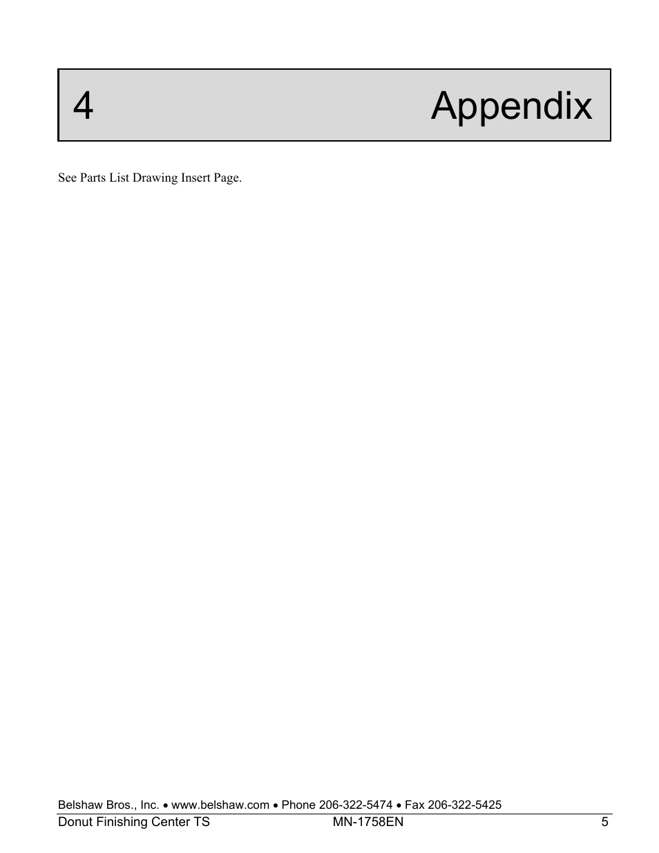 4 appendix | Belshaw Adamatic Donut Finishing Center User Manual | Page 19 / 19