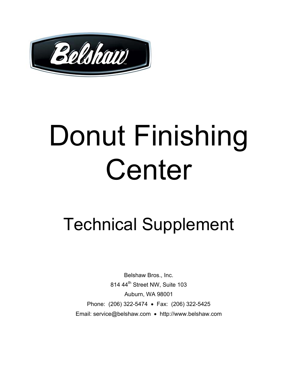 Donut finishing center, Technical supplement | Belshaw Adamatic Donut Finishing Center User Manual | Page 9 / 19