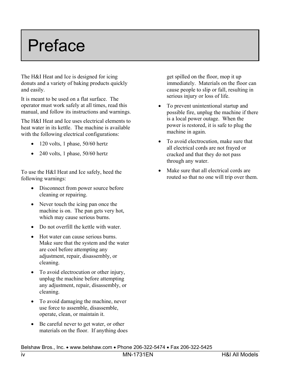 Preface | Belshaw Adamatic H&I-2 Icer User Manual | Page 14 / 18