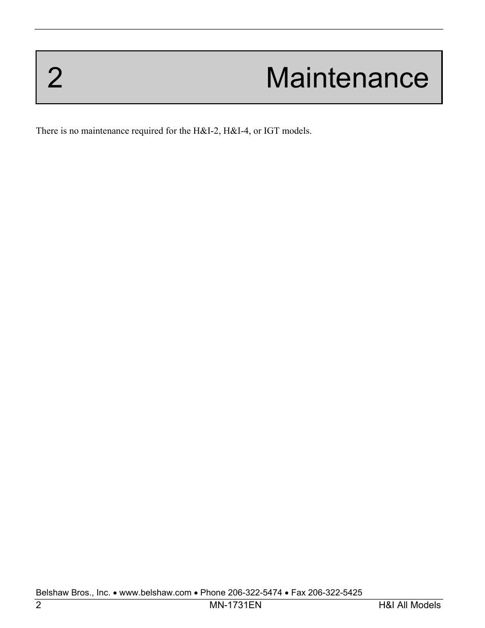 2 maintenance | Belshaw Adamatic H&I-2 Icer User Manual | Page 16 / 18