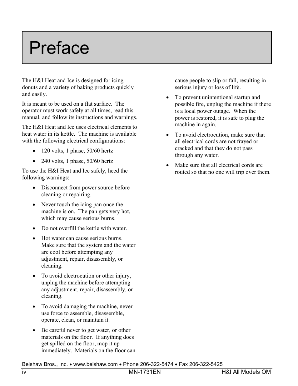 Preface | Belshaw Adamatic H&I-2 Icer User Manual | Page 6 / 18