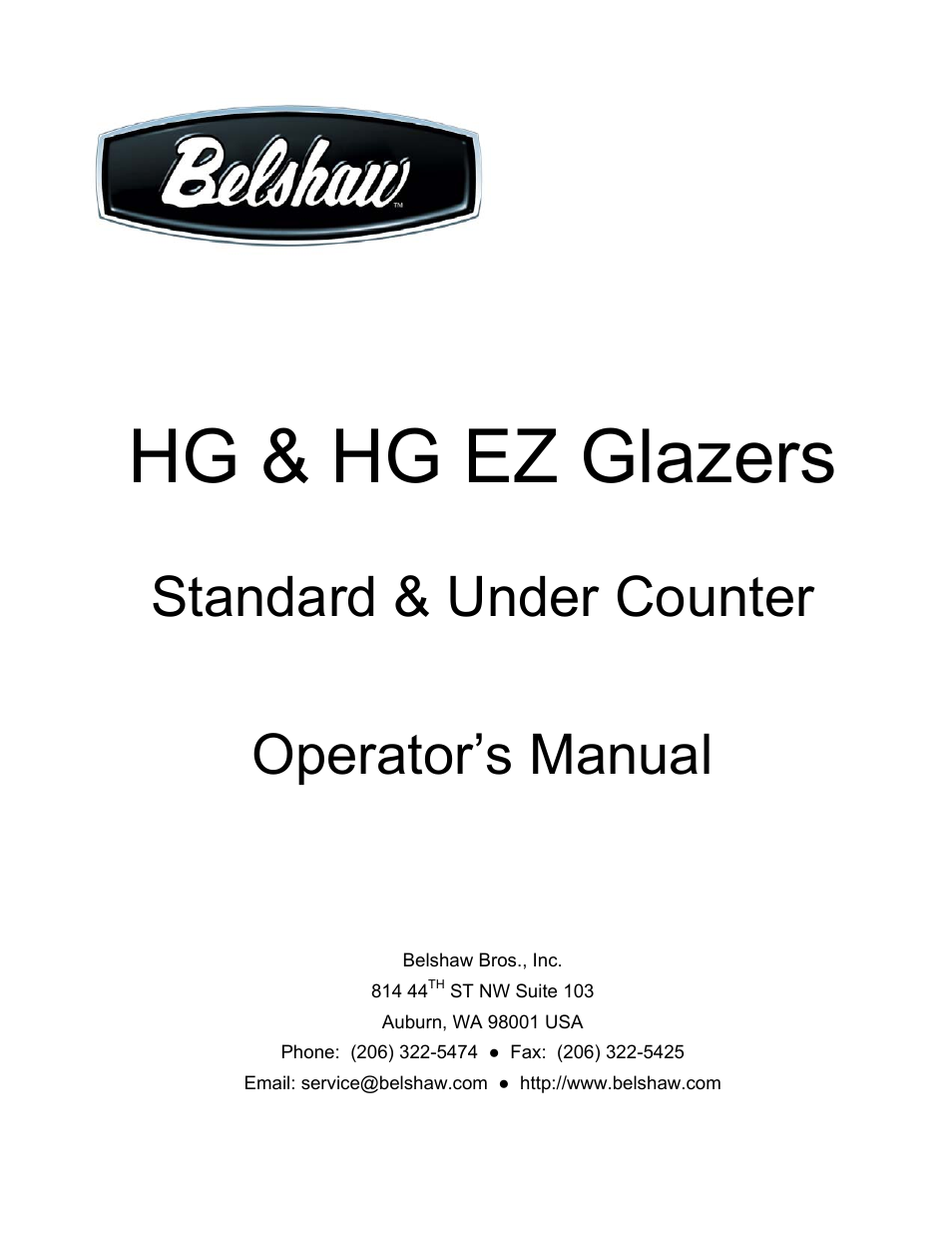 Belshaw Adamatic HG18C Glazer User Manual | 20 pages