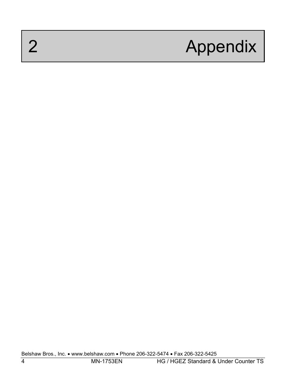 2 appendix | Belshaw Adamatic HG18C Glazer User Manual | Page 20 / 20