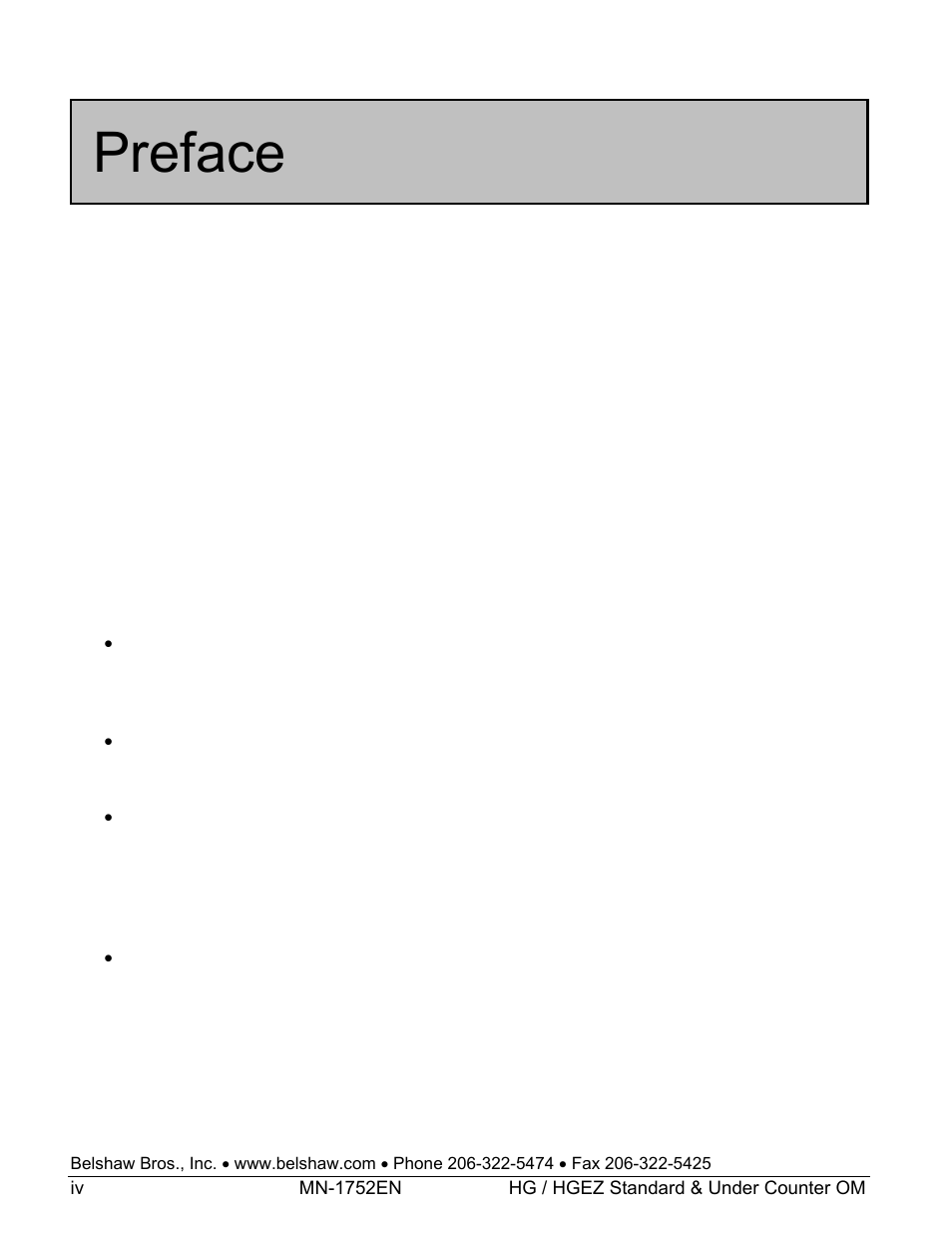 Preface | Belshaw Adamatic HG18C Glazer User Manual | Page 6 / 20