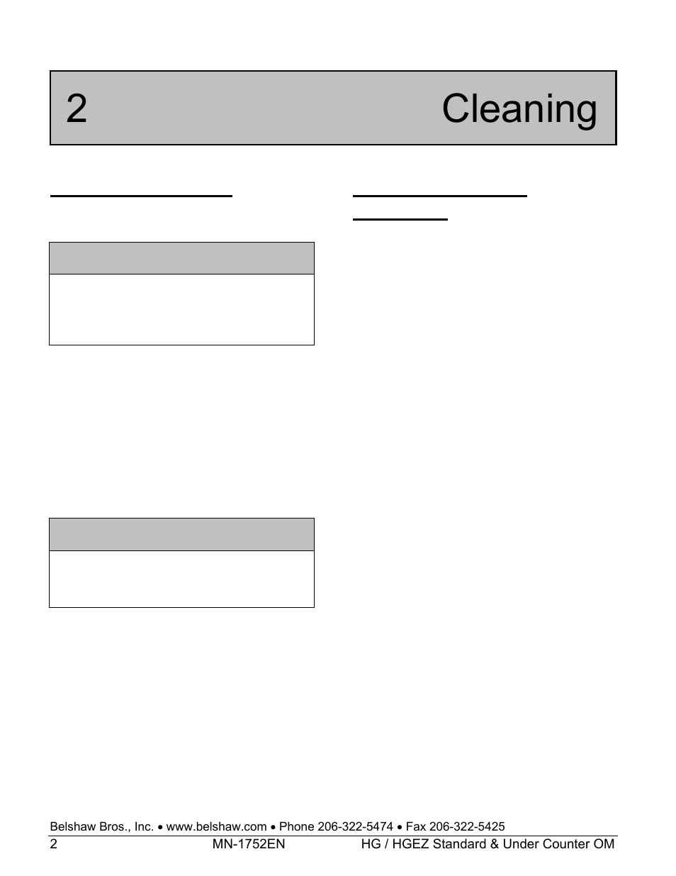 2 cleaning, Cleaning the glazer, Cleaning the glaze applicator | Belshaw Adamatic HG18C Glazer User Manual | Page 8 / 20