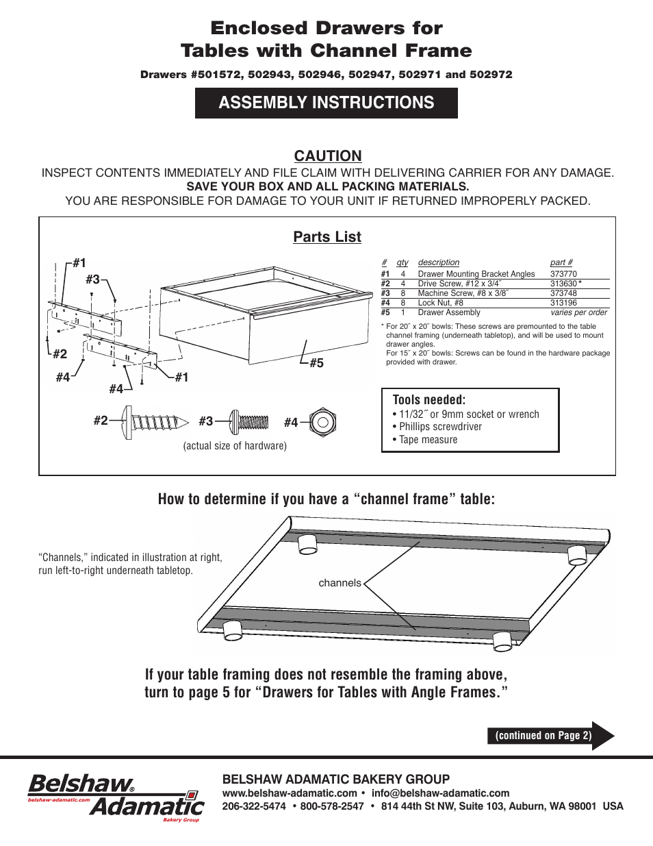 Belshaw Adamatic Sugaring Table User Manual | 9 pages